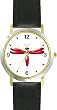 Red Dragonfly or Dragon Fly - JP - WATCHBUDDY&reg; DELUXE TWO-TONE THEME WATCH - Arabic Numbers - Black Leather Strap-Size-Women's Size-Small
