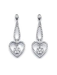 14k White Gold Heart Flower Diamond Dangle Earrings (G-H Color, I1 Clarity)
