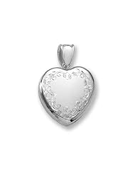 18k Premium Weight White Gold Hand Engraved Heart Picture Locket 3/4 inch x 3/4 inch in 18K
