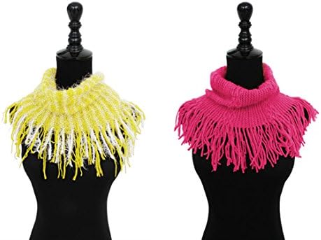 2 Pack Top Yellow & Hot Pink Fuchsia New Warm Lightweight Cable Knit Fringe Wide Fashion Infinity Scarf Women Teen Girls FashionNut Unique Last Minute Stocking Stuffer Christmas Gift Idea Her Ladies