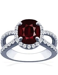 14K White Gold Cushion Cut Ruby Ring With Sidestones
