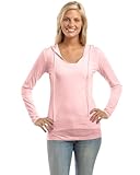 District Threads Junior Women s Lightweight Slub V Neck Hoodie XX Large Light Pink