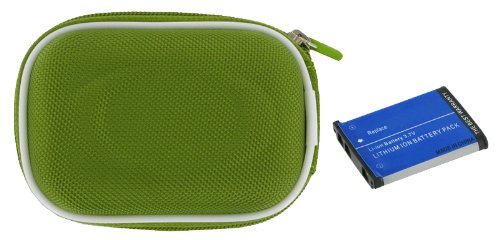 rooCASE 2n1 Nylon Hard Shell (Green) Case with Memory Foam and KLIC-7001 720mAh Li-Ion Battery for Kodak EasyShare M893IS Digital Camera Silver