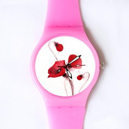 Gifts for girls or ladies 100% Plastic Quartz Watch Gifts Watch Beautiful Red Poppy Flower Art Classic Photo Watch