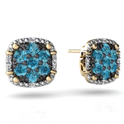 Yellow Gold Blue Diamond Earrings