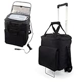 Wine Insulated 6 Bottle Deluxe Cellar Tote w/ Trolley & 12V DC Cooling Unit - Black - by Picnic Time
