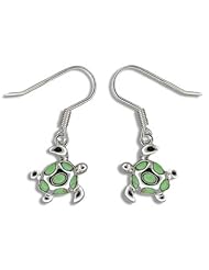 Sterling Silver Hawaiian Green Turquoise Turtle Earrings