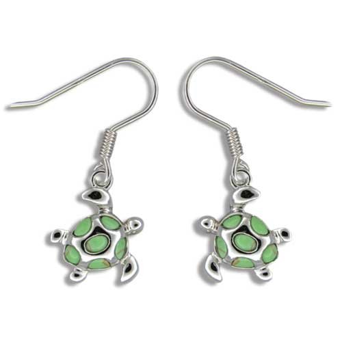 Sterling Silver Hawaiian Green Turquoise Turtle Earrings