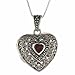 Sterling Silver Genuine Garnet and Marcasite Filigree Heart Locket Pendant