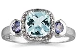 Cushion Cut Aquamarine & Tanzanite and Diamond White Gold Ring