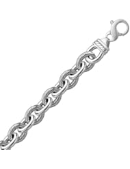 Sterling Silver Rhodium Plated Diamond Cut Cable Style Chain Bracelet
