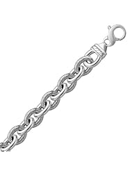 Sterling Silver Rhodium Plated Diamond Cut Cable Style Chain Bracelet