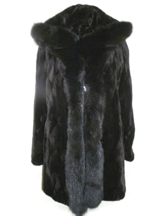 Sheared Sculptured Mink Reversible to Taffeta 3/4 Coat w/Fox Tuxedo & Trimmed Hood