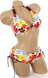 Multi Color Bathing Suit Halter Top Colorful Bikini with Matching Boyshorts 2 pc Multicolor Daisy Floral Swimsuit