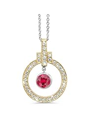 Elegant Bow Twin Circle Diamond Pendant In 18K Yellow Gold With A 0.46 ct. Genuine Ruby Center Stone.