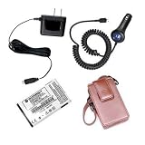 Combo: Motorola Car Charger (SYN0847), Travel & Home Charger (SPN5404), Pink Pouch Leather Case with Strap (SYN1512A), and BR50 Standard Battery!
