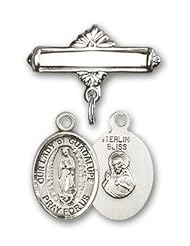 Sterling Silver Baby Badge with Our Lady of Guadalupe Charm and Polished Badge Pin