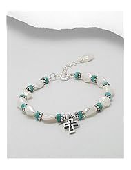 Cross Fresh Water Pearls Bracelet In 92.5 Sterling Silver