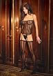 Three Piece Set. Opaque Stripe Camisette, G-String And Stockings.