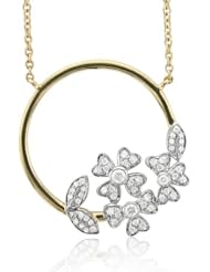14k Two Tone Gold Circle Flower Diamond Pendant Necklace (GH, I1-I2, 0.37 carat)