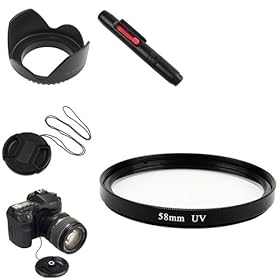 Everydaysource 58MM LENS HOOD+UV FILTER+CAP+MORE FOR CANON T1i T2i T3i