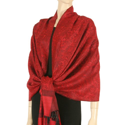 Whole Paisley Jacquard Pashmina (Red Black)