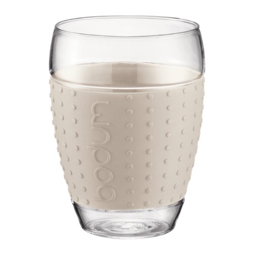 Bodum 15-Ounce Pavina Glasses with Silicone Grip, White, Set of 2