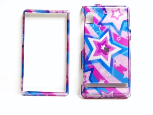 New Pink Blue Colorful Star Motorola Droid A855 Snap on Cell Phone Case + Belt Clip