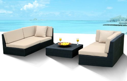 5 Pc Outdoor Patio and Pool All Weather Wicker Resin Sofa Sectional Set Furniture