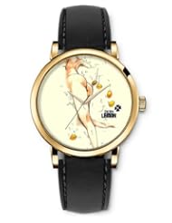 SPRAWL Aanalog Fashion Series Gold Ladies Watches of Genuine Black Leather Strap,Unique Wrist Watch for Women Girls Designed with Body Art