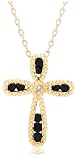 Yellow Gold Overlay Sterling Silver Sapphire & Diamond Accent Cross Pendant, 18'