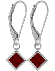 Girls 14K White Gold 1.50 Carat Princess Cut Square 5mm Genuine January Garnet Leverback Gem Earrings