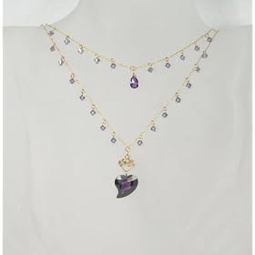 Ladies 14 kt gold-filled cz tower drop necklace-aquamarine by 