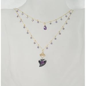 Ladies 14 kt gold-filled cz tower drop necklace-aquamarine by