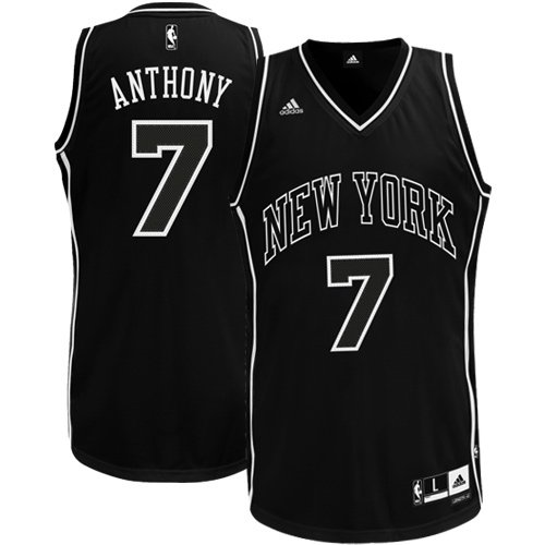 NBA Men's New York Knicks Carmelo Anthony Black-Black-White Swingman Jersey (Black/White, Large)