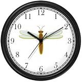 Golden Body & White Winged Dragonfly or Dragon Fly - JP Wall Clock by WatchBuddy Timepieces (Black Frame)