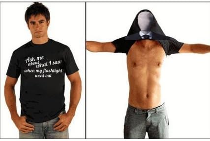 The Slender Man Ask Me About What I Saw When My Flashlight Went Out Adult Flip Black T-shirt (Adult Small)