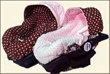 Reversible Infant Car Seat Cover - Chocolate with Pink Dots and Minky - Cuter Than A Ducks Butt