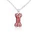 Red Crystal Dog Bone Pewter Pendant 15" Chain Necklace with 2" Extension
