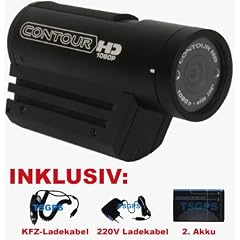 Contour HD 1080 p Full HD Helmkamera Kamera, Camcorder ContourHD 1080p Set: inkl. 2. Akku + KFZ Ladekabel + 220 Netzteil (TSGPS)