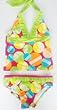 Girls 7-16 Tie Neck with Ruffles 2 PC Swimsuit - Lime Multi Bubbles