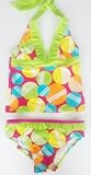 Girls 7-16 Tie Neck with Ruffles 2 PC Swimsuit - Lime Multi Bubbles