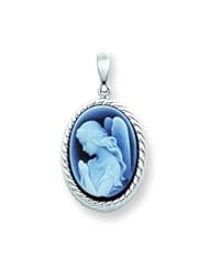 14K White Gold Guardian Angel Cameo Pendant Jewelry