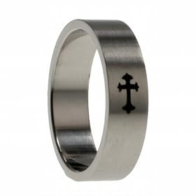 316L Stainless Steel Ring with Laser Cut Cross Design - Width: 7mm (Size 9)stone - Width: 7mm (Sizes 8-12)