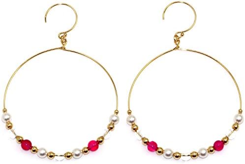 Handmade 14-kt Gold Filled Brass Wire Hoop Earrings with White Swrovski Elements Pearl, Chalcedony &amp; Crystal Beads