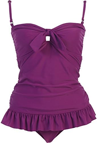 Marina West Long Retro Ruffle Tankini Top Bikini Swimsuit Swimwear Set