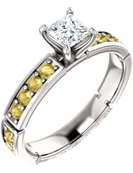 10K White Gold Princess Cut White and Yellow Diamond Ring -- LIFETIME WARRANTY