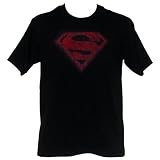  : Superman Distressed Flock Shield Logo Mens T-Shirt