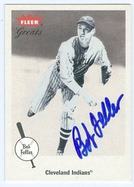 Bob Feller Autographed/Hand Signed Baseball Card (Cleveland Indians) 2001 Fleer Greats #25