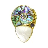 22k Yellow Gold Overlay Sterling Silver Mother-of-Pearl & Paua Shell Pin/Pendant by Sajen